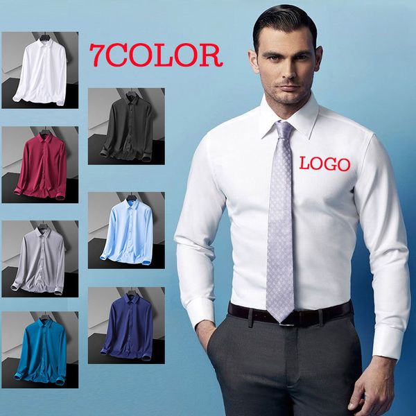 Camicie a maniche lunghe da uomo fai-da-te Slim Fit Stretch Antirughe Senza stiratura Casual 7 colori Abiti sociali formali 220713