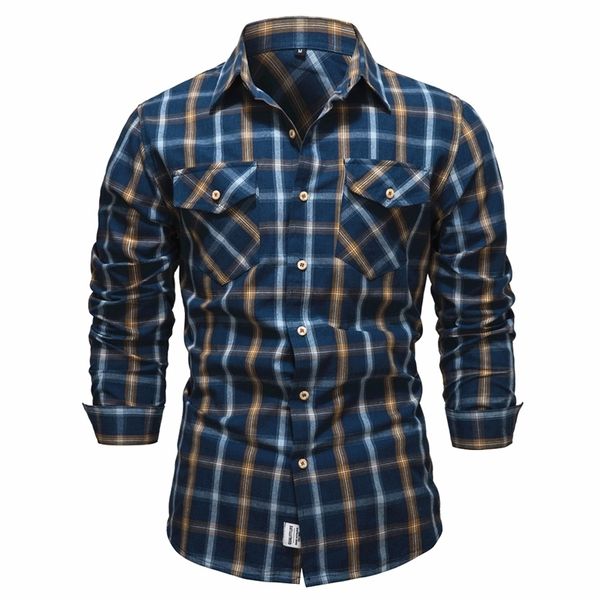 AIOPESON Bahar 100% Pamuk Ekose Gömlek Erkekler için Lüks Sosyal Elbise Gömlek Uzun Kollu Kareli Giyim 220330