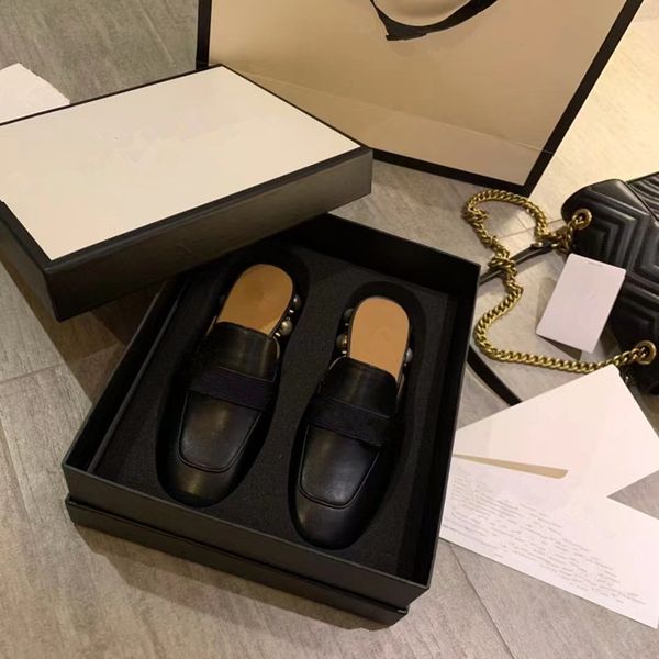 

flats slipper fashion slippers sandals flat shoes women shoe sandal woman indoo scuffs summer leather pear ldesigner slides slippers wholes, Black