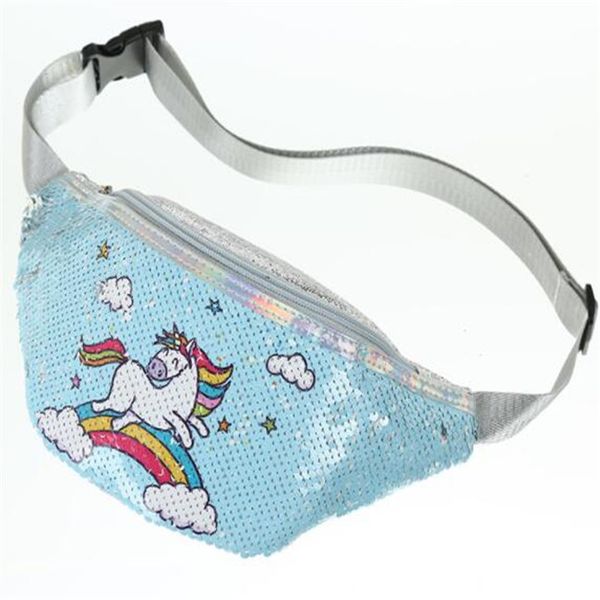 

kids girls handbag sequins printing unicorn waist bag fanny pack cartoon children chest bag shoulder messenger bags, Black