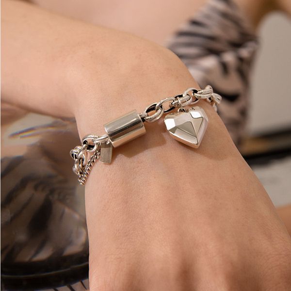 

s925 silver multi-layer tassel love bracelet women's fashion heavy industry personalized peach heart bracelet