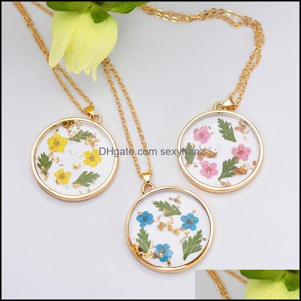 Collane con ciondolo Pendenti Gioielli Creativi Resina trasparente Rotonda Colorf Fiori secchi geometrici Per donne Ragazze Regalo per feste Consegna a goccia