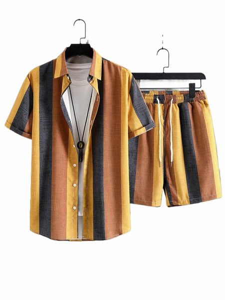 

men colorful striped shirt & shorts without tee l8ul#, Gray