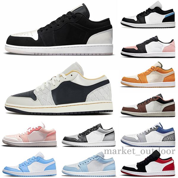 

1 1s beaded men basketball shoes jumpman reverse bred low sneakers light madder root grey fog bleached coral shadow toe women sports outdoor, White;red