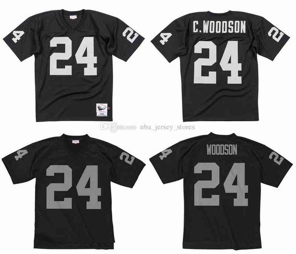 

stitched football jersey 24 charles woodson 1998 mitchell & ness retro rugby jerseys men women youth s-6xl, Black