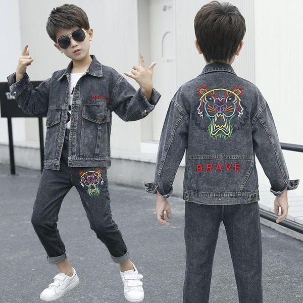 

clothing sets children's spring boys and girls cowboy suits cuhk fashion kids denim baby clothes jean body suit, White