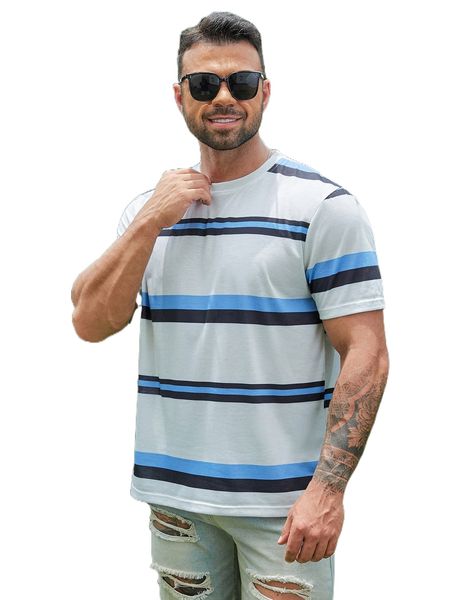 

extended sizes men striped print tee z5jd#, White;black