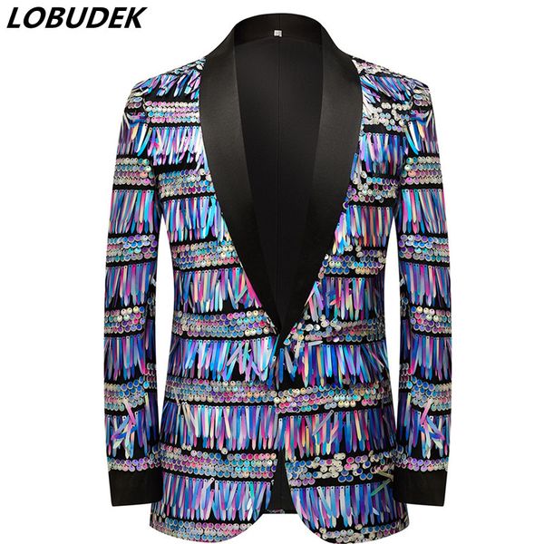 

fashion colorful blue tassel sequins suit jacket wedding groom shiny blazers bar stage singers star concert performance slim fit coat host g, White;black