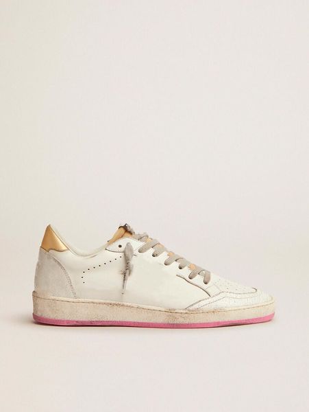 Baixo top pequeno sapatos sujos designer de luxo italiano retro feito à mão tênis Ball Star com aba de salto de couro laminado dourado e língua de espuma de borracha