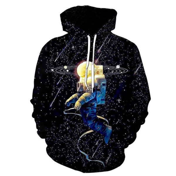 

new nasa 3d astronaut print hoodie men's and women's jacket, Black