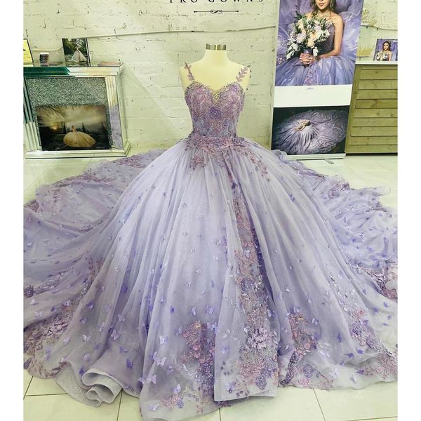 Hellviolette Quinceanera-Kleider für süße 16 Mädchen, Ballkleid, Applikationen, Kristall, Geburtstagsfeier, Prinzessinnenkleider, Abendkleider für 15 Jahre