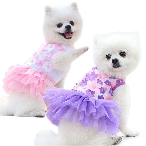 Abbigliamento per cani in chiffon di pizzo per piccoli fiori per animali domestici Moda Festa Compleanno Cucciolo Abito da sposa Estate Simpatico costume da gatto