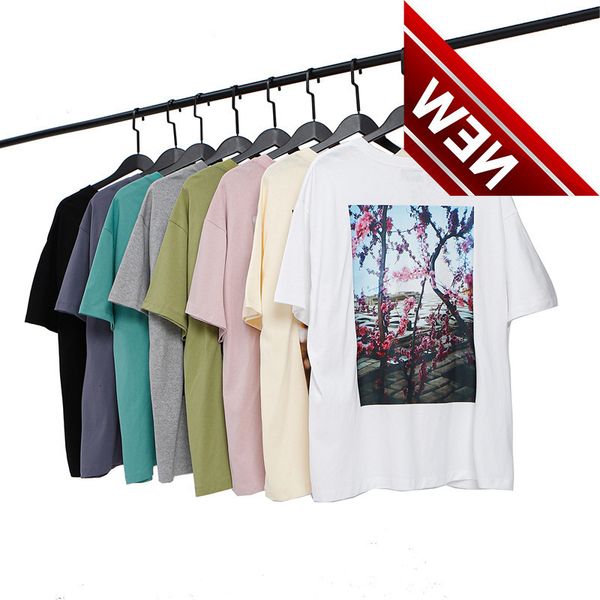 

bear of god double thread essentials direct spray printed flower high street star same short sleeve t-shirt men, White;black