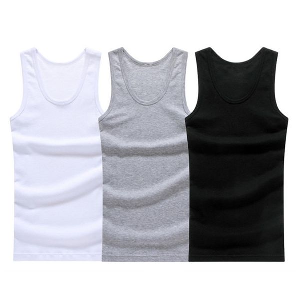 3 pçs/lote algodão roupa interior dos homens sem mangas tanque superior sólido colete muscular undershirts o-pescoço ginásio camiseta masculino colete masculino 220624