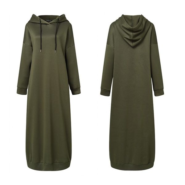 Camisola feminina vestido elegante hoodies manga comprida maxi vestido feminino casual sólido vestidos robe 220317