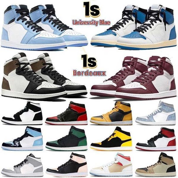 

mens 1 high og basketball shoes 1s sandals bordeaux university blue dark mocha bred shadow unc twist seafoam men women sneakers trainers, Black