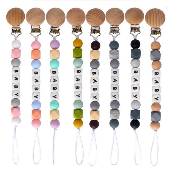 

baby pacifier chain beech clip personalized name silicone octagonal bead pacifiers for fake nipples toddler teething baby gift