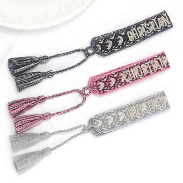 

luxury classic brand embroidery bracelets fashion women men bangles friendship charm bracelet woven adjustable tassel vintage couple braided, Golden;silver