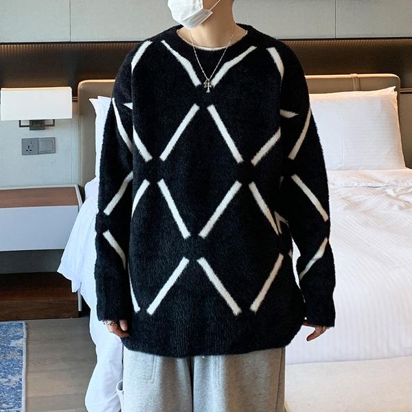 

men's sweaters thickened round neck knitted sweater men's korean style fashion loose simple casual harajuku pullover bottoming shi, White;black