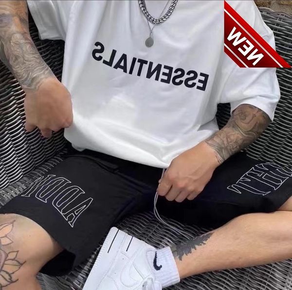 

2022 summer new high version essentials multi thread three-dimensional loose men's and women's same round neck cotton short sleeve, White;black