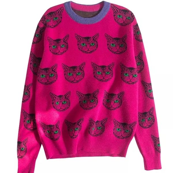 

runway designer cat print knitted sweaters pullovers women autumn winter long sleeve harajuku sweet jumper c192 220810, White;black