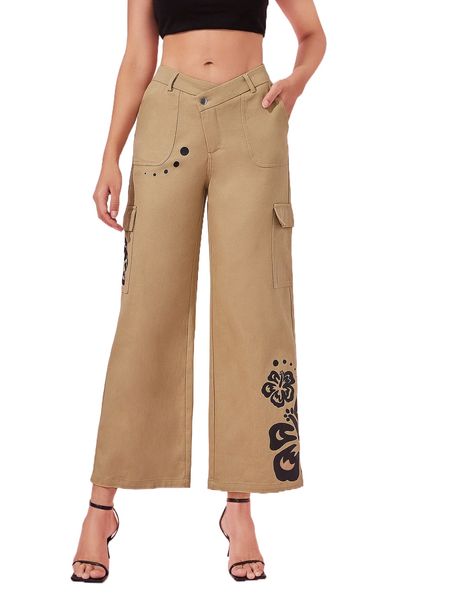 

x amanda avery polka dot & floral print wide leg pants o9h1#, Black;white