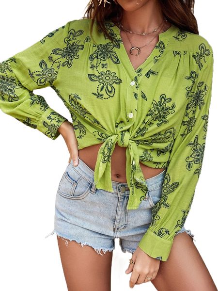 

floral print button through blouse s0gd#, White