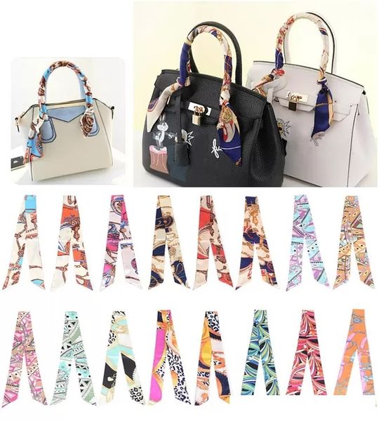 

fashion multifunction print scarf for handbags handle 17 colors head wrap scarfs ribbon women's turban triangle headband silk scarves, Blue;gray