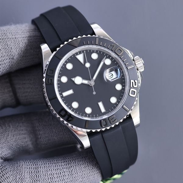 

men's watches automatic mechanical watch 40mm black dial rubber/stainless steel strap sapphire mirror waterproof diving luminous montre, Slivery;brown