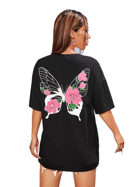 

x alxekat floral & butterfly print drop shoulder tee y4nk#, White