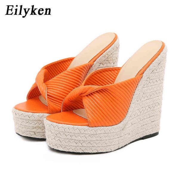 Eilyken nova plataforma laranja plataforma plataforma de chinelos de verão