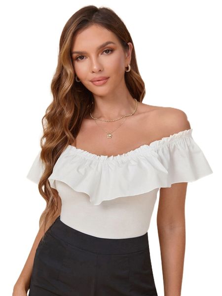 

f.rill trim o.ff t.he s.houlder tee r2bw#, White