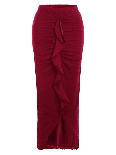 

ruffle trimed pencil skirt m8xf#, Black