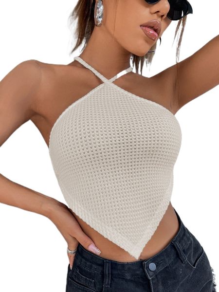 

criss cross lace up backless crop halter i2jb#, White