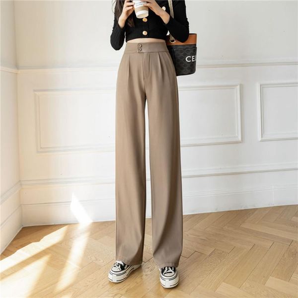 

high waist loose wide leg pants for women spring elegant black solid trousers floor length slim female pantalones 2257, Black;white