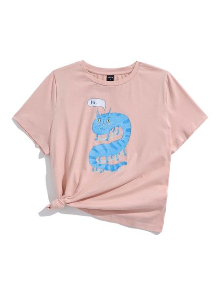 

x oksana fedko cartoon graphic round neck t-shirt h7ba#, White