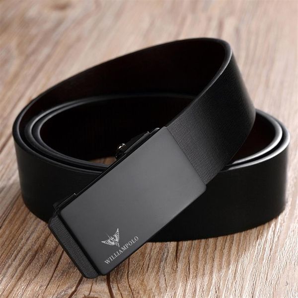 

william polo genuine men's leather belt automatic buckle luxury brand men's belt fashion cattle leather pan244v, Black;brown