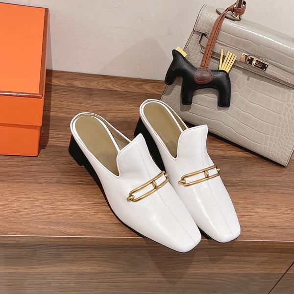 

french muller slippers luxury brand shoe 2022 summer new metal buckle comfortable designer women shoes, Black