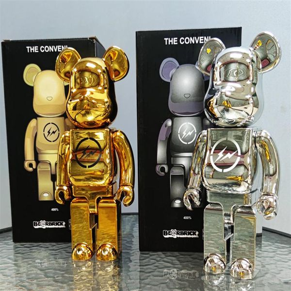 

new tide brand building block violence bear bearbrick 400% abs gear lightning fujiwara desktrend ornament handmade model child247v