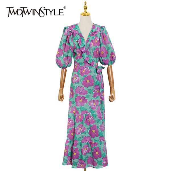 

print floral temperament dress for women v neck short sleeve high waist vintage dresses female fashion style 210423, Black;gray