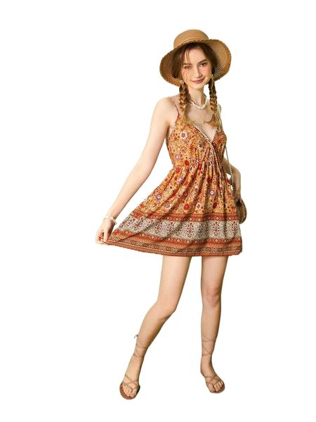 

mod floral print tie front cami dress y8sy#, Black;gray