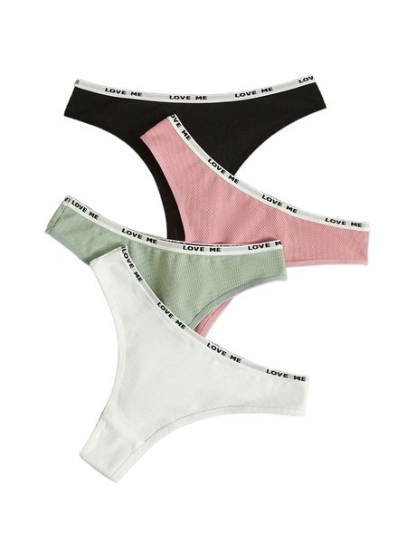 

4pack four-way stretch contrast letter tape sports brief c3x7#, Black;white