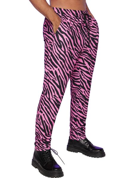 

men zebra striped drawstring waist pants a98r#, Black