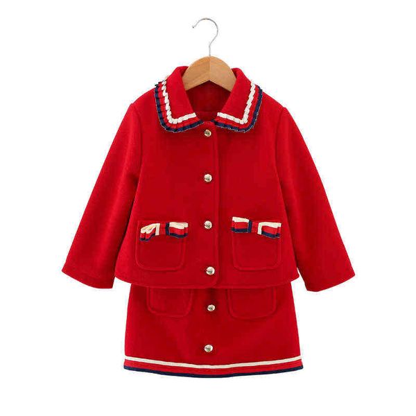 Mihkalev 2021 primavera outono crianças manga comprida vestuário conjunto jaqueta de lã + saia menina 2 peças de outfits outfits meninas faixas de meninas AA220316