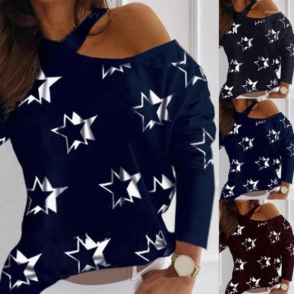 Blouses feminina Camisas 2022 Spring Spring Sexy Girls Blusa Halter One ombro Stars Principal Prind Top Top Casual feminino pano