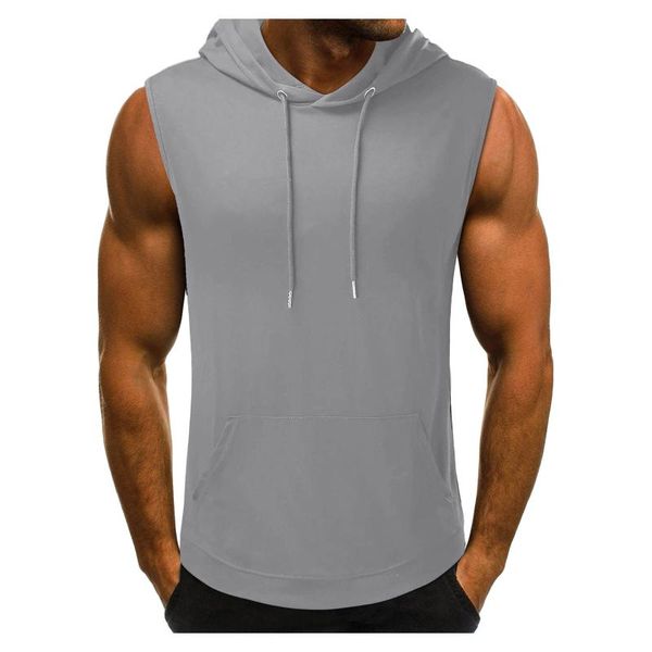 Erkek Tişörtler Erkekler Brawstring Tank Top Hoodies Katı Kolsuz Kas Spor Salonu Spor İnce Yelek Vücut Geliştirme Kapşonlu Sokak Giyim Egzersiz Elastik