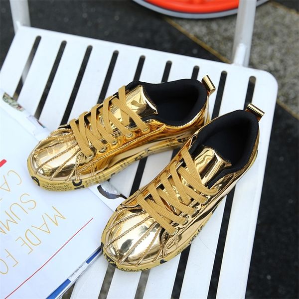 Sapatos de aumento de altura KLYWOO Tênis unissex Gold Trend para homens Hip Hop Tênis casual Tamanho grande 46 Esportes Corrida Viagem 220826