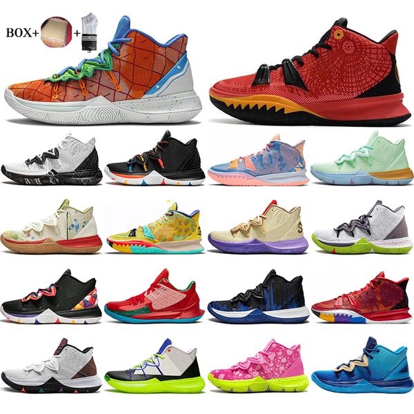 

with box mens kyrie shoes tv pe basketball shoe 5 for 20th anniversary sponge x irving 5s pineapple house patrick mr.krebs sandy cheeks wome, White;red