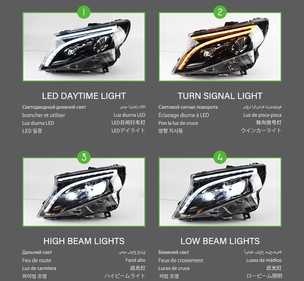 Faro LED per Benz Vito 20 13-20 22 W447 DRL Lente Bi-Xeno LED Crystal Angel Eyes Indicatori di direzione Lampada anteriore3099