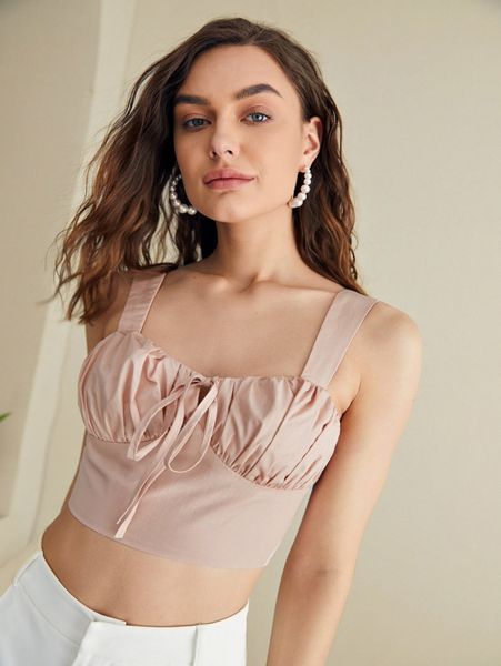 

ruched bust knot front bustier crop cami x6hy#, White